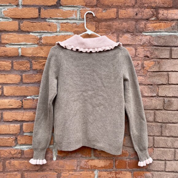 [SOLD on eBay] Boden Wool Blend Knit Pink Ruffle Collar Brown Cardigan Sweater - Picture 2 of 11